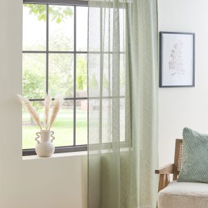 Briefness38413 Green Linen Look Slot Top Voile Unlined Sheer Panel Curtain from Next Hong Kong
