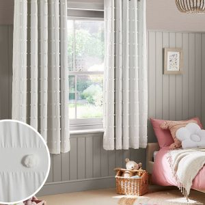 Briefness38411 White Bobble Pom Eyelet Blackout Curtains from Next Hong Kong
